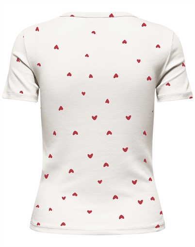 JDY - JDYLucky O-Neck T-Shirt - Cloud Dancer/Chinese Red